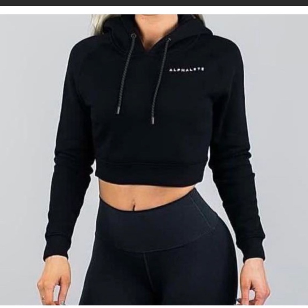 Alphalete Cropped Pullover Fleece Lined Hoodie Black Size Small - Picture 2 of 8